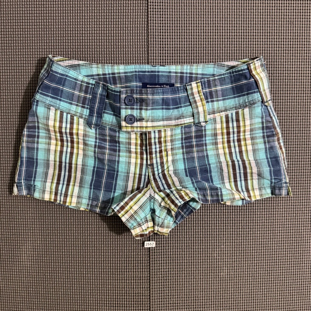 Abercrombie & Fitch Womens Blue Green Plaid Low Rise Shorts Size 8